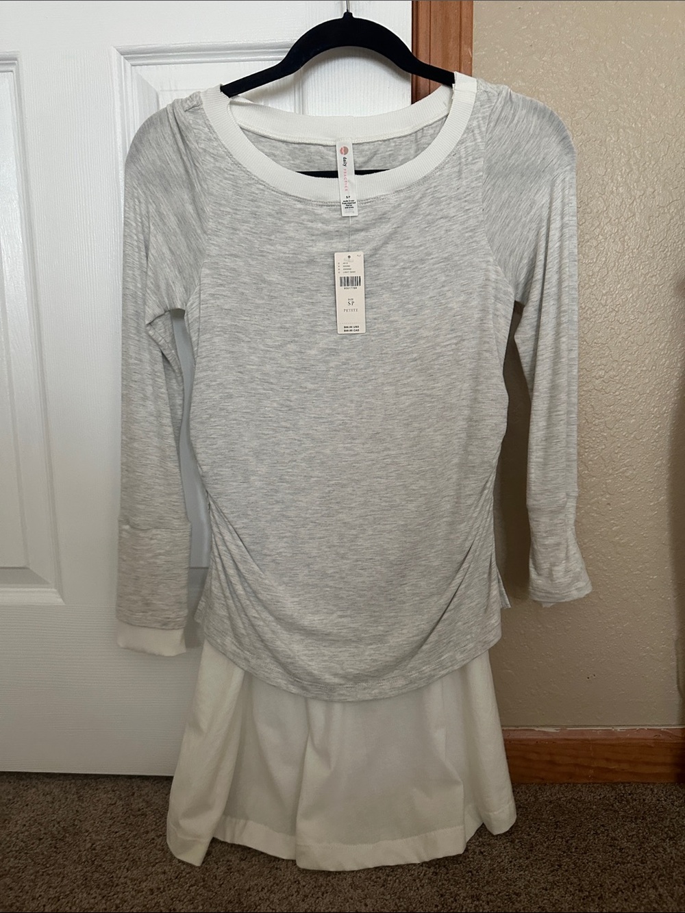 Daily Practice Light Gray Scoop-Neck Mini Dress with White Trim